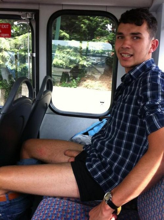 twink boy shows his cock on the bus